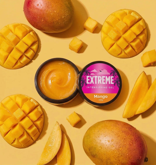 Gel acelerador de bronceado GlowDune aroma mango para resultados visibles rápidos.