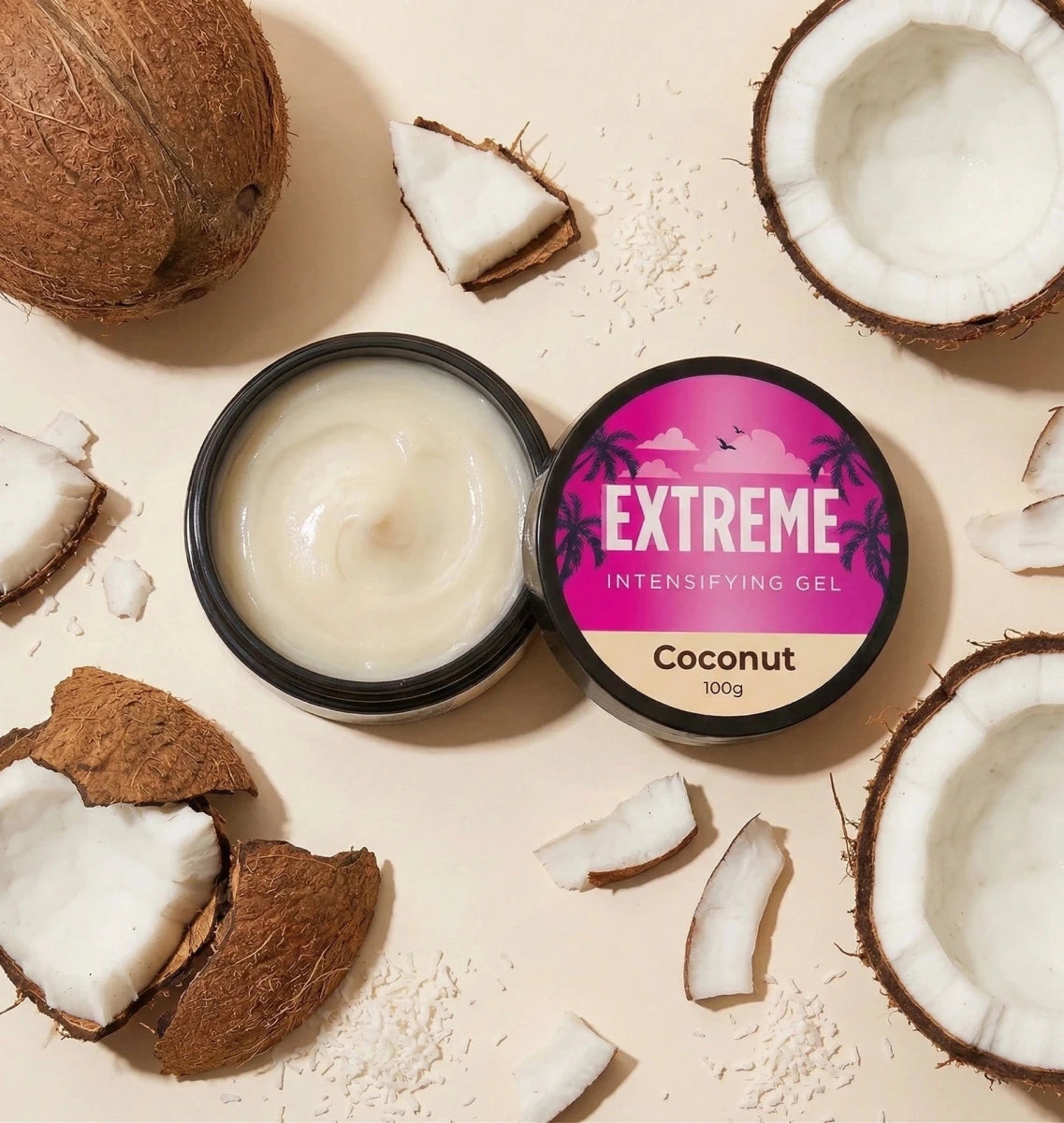 Crema aceleradora de bronceado GlowDune aroma coco con aceites naturales hidratantes.